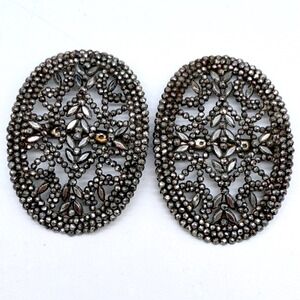 Antique Victorian Steel Cut Decorative Shoe Buckle Pair Dress Clip Oval Filigree